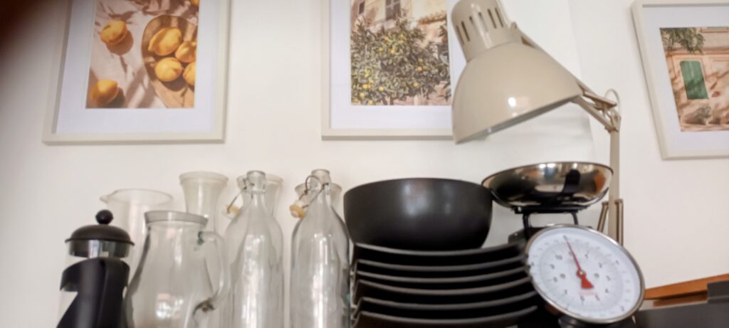 Interiors dining experience, beautiful ceramics, glasses. Table settings.